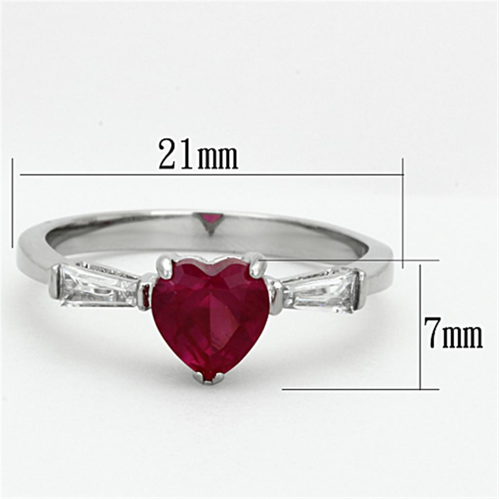 TK1221 High Polished Stainless Steel Ring featuring a AAA Grade Ruby CZ stone, showcasing its elegant design and shiny finish.