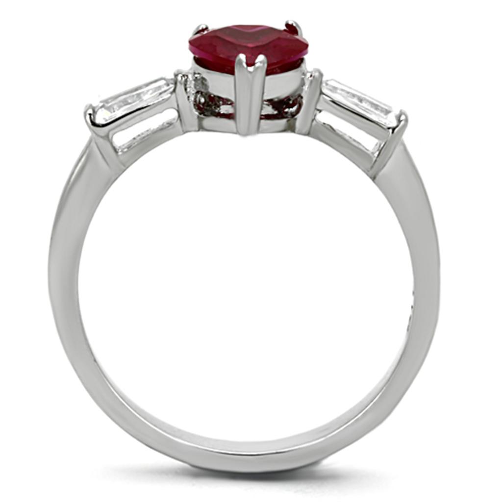 TK1221 High Polished Stainless Steel Ring featuring a AAA Grade Ruby CZ stone, showcasing its elegant design and shiny finish.