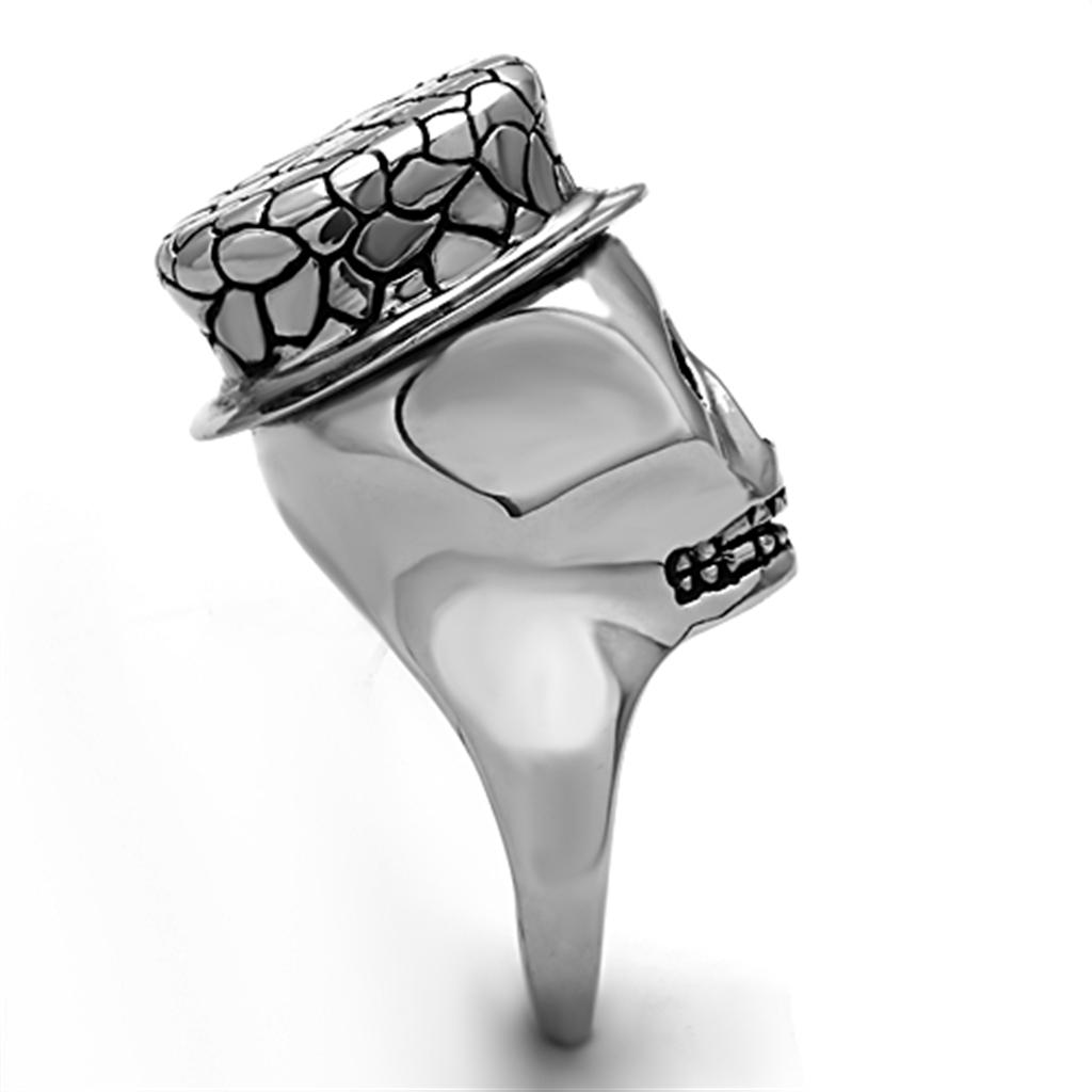 TK1121 High Polished Stainless Steel Ring featuring a jet epoxy center stone, showcasing a sleek and modern design.