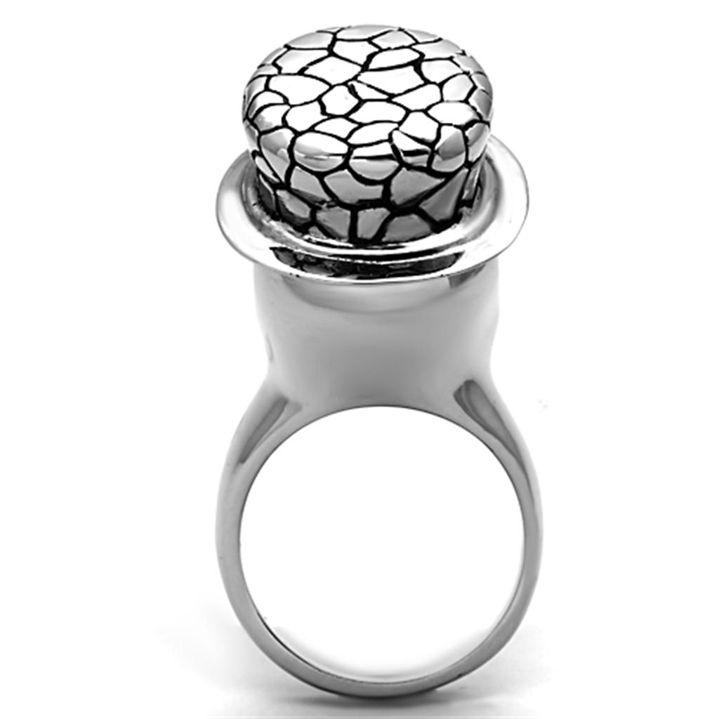 TK1121 High Polished Stainless Steel Ring featuring a jet epoxy center stone, showcasing a sleek and modern design.