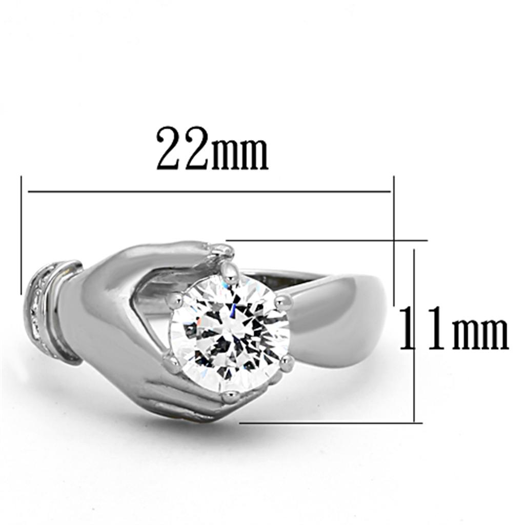 TK1230 High Polished Stainless Steel Ring featuring a clear AAA Grade CZ center stone, showcasing a sleek and modern design.