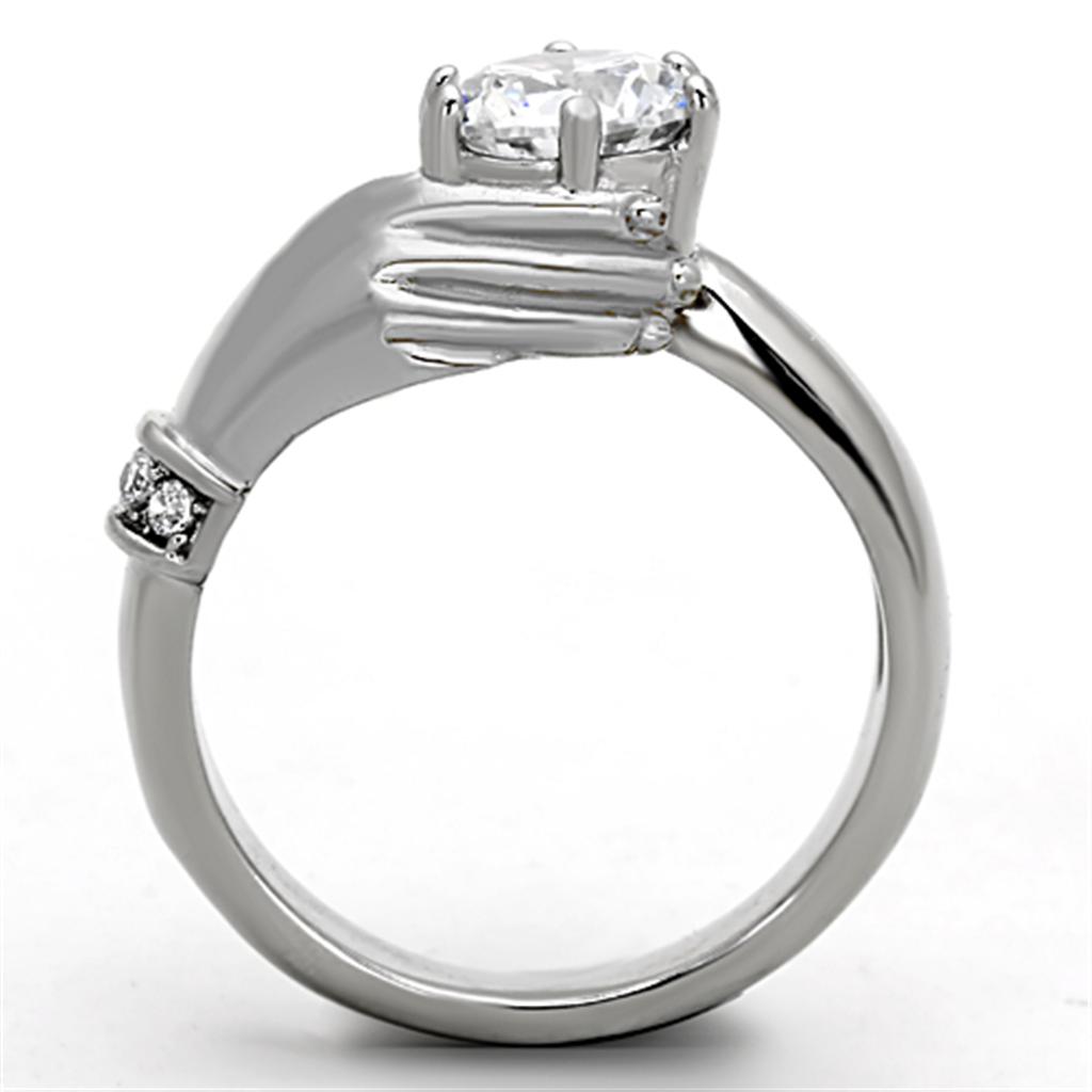 TK1230 High Polished Stainless Steel Ring featuring a clear AAA Grade CZ center stone, showcasing a sleek and modern design.