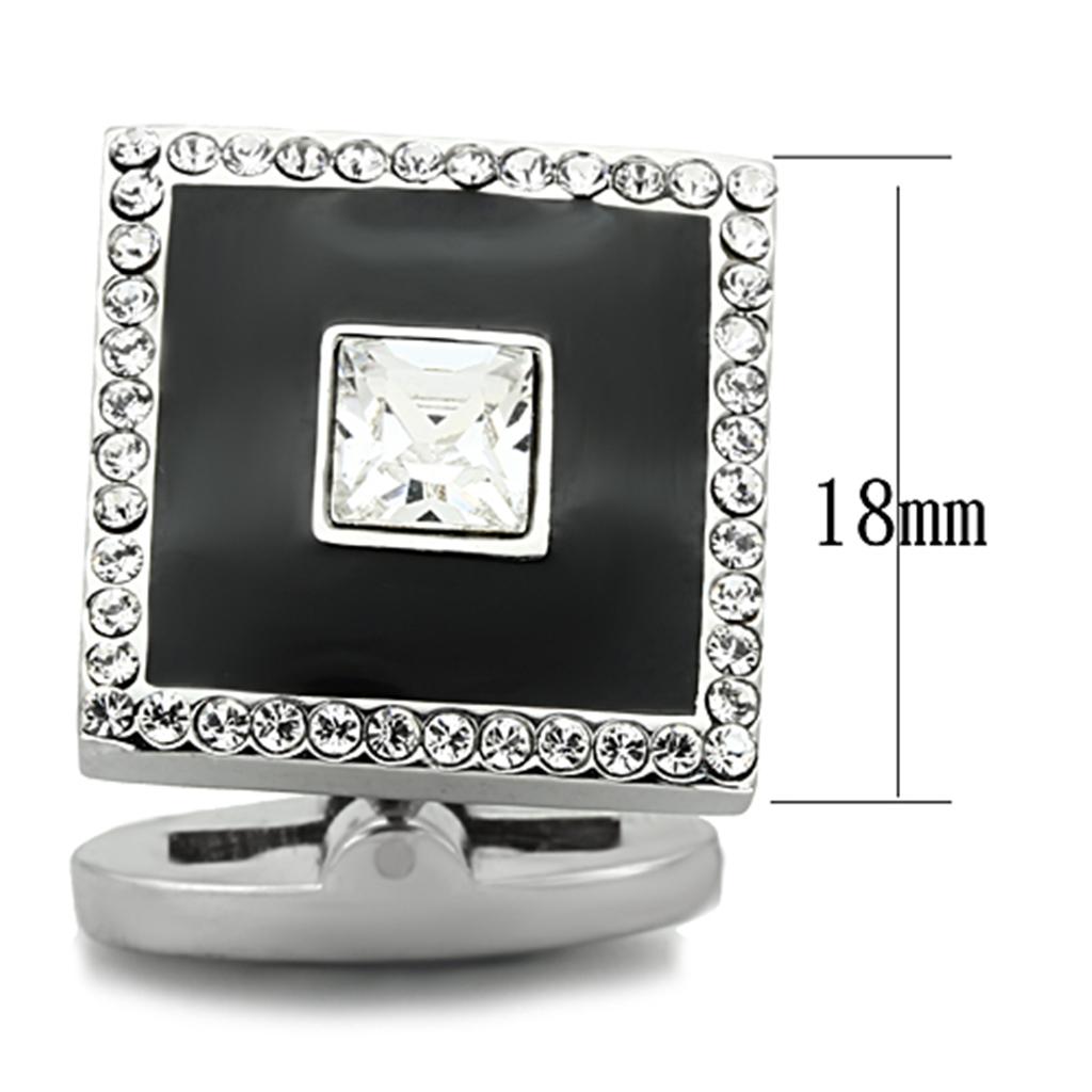 High polished stainless steel cufflinks with clear top grade crystal centerpiece, showcasing elegance and sophistication.