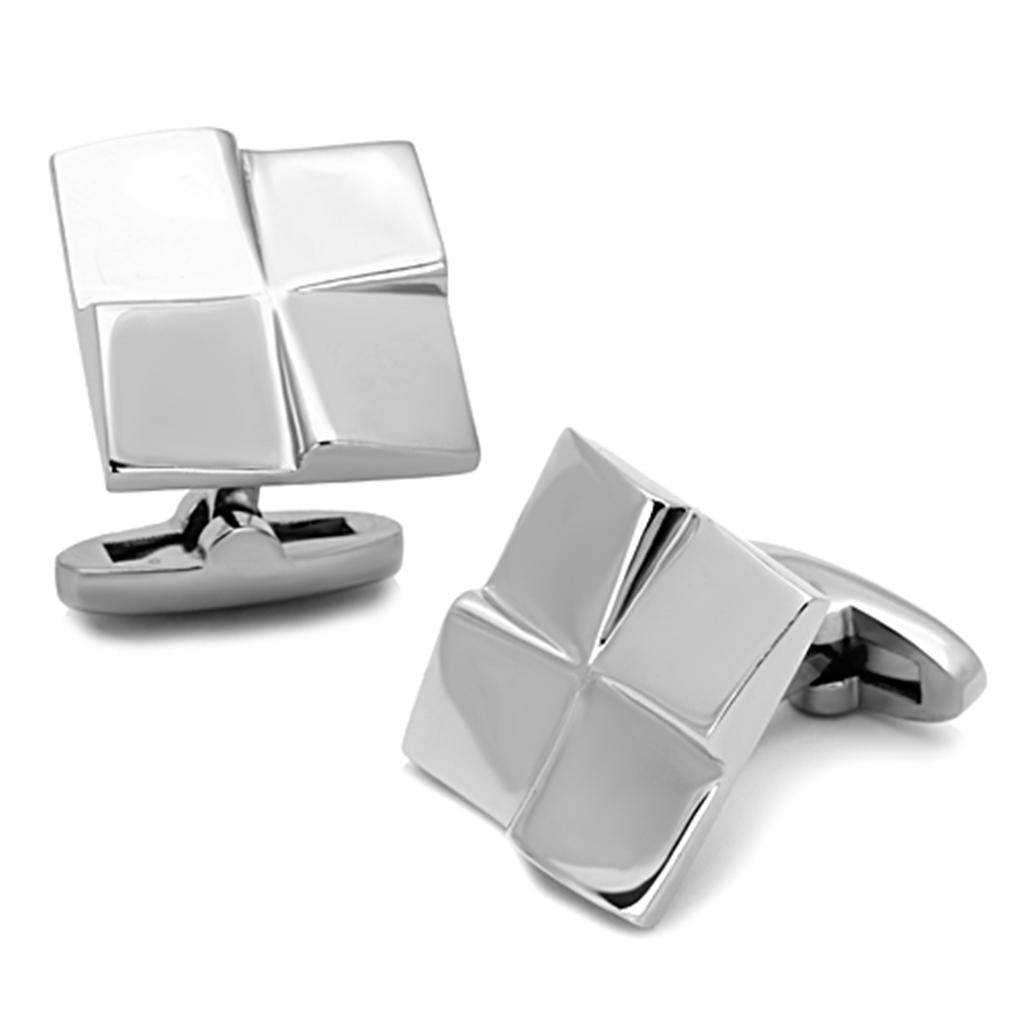 High polished stainless steel cufflink with a sleek design, showcasing its elegant finish and lightweight construction.