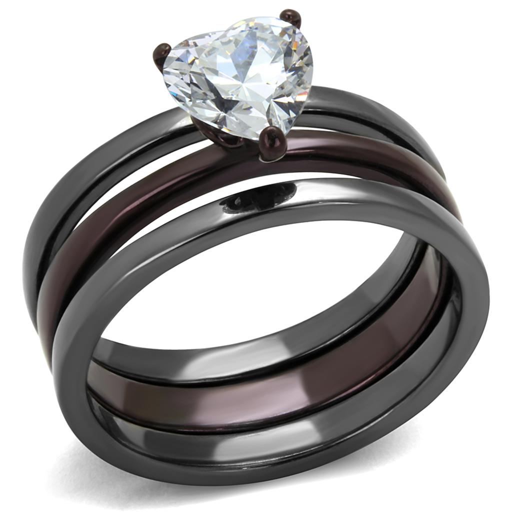 TK1274DC ring featuring IP Light Black and Dark Brown finishes with a clear AAA Grade CZ stone, crafted from stainless steel.