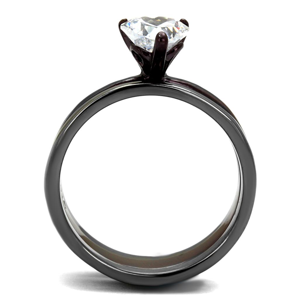 TK1274DC ring featuring IP Light Black and Dark Brown finishes with a clear AAA Grade CZ stone, crafted from stainless steel.