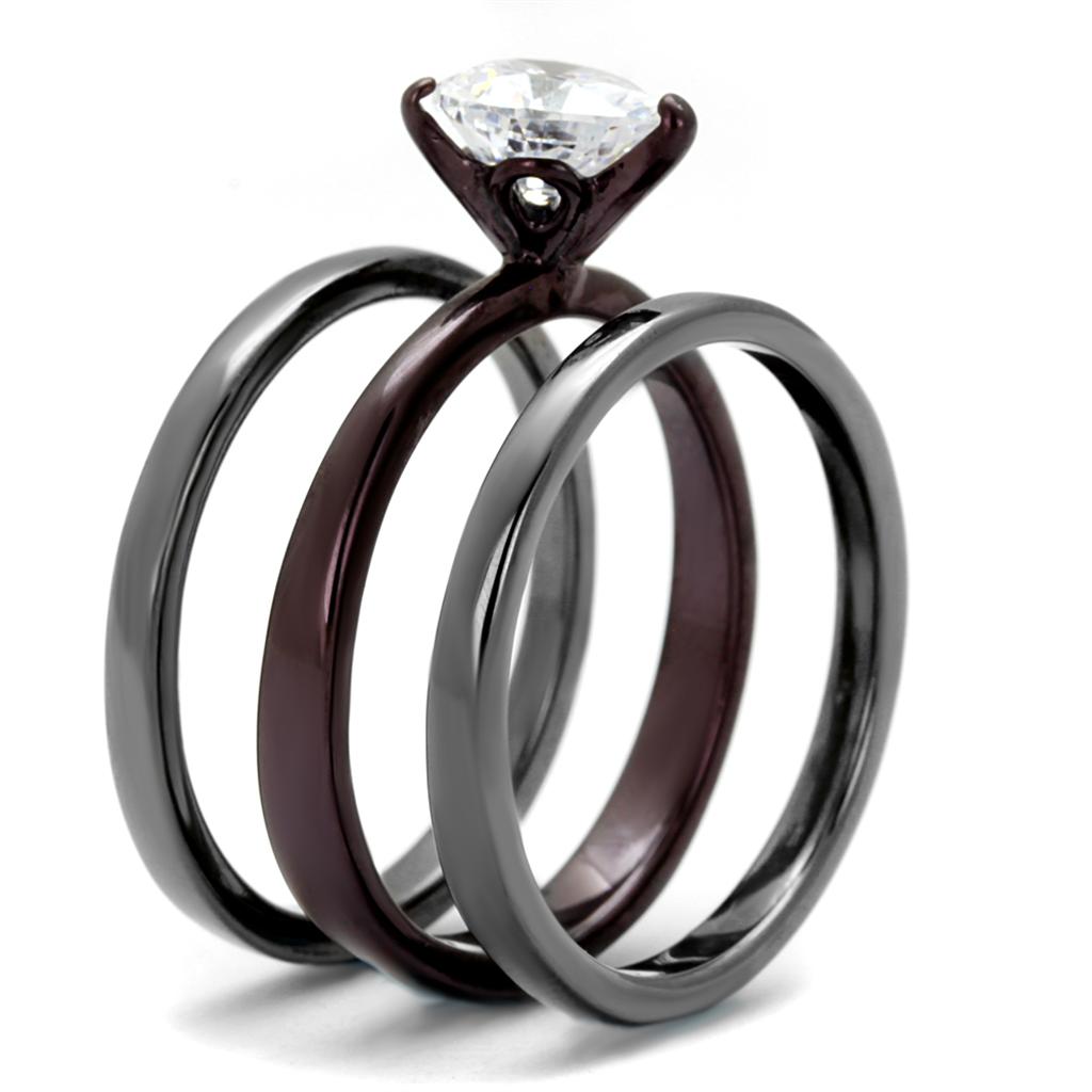 TK1274DC ring featuring IP Light Black and Dark Brown finishes with a clear AAA Grade CZ stone, crafted from stainless steel.