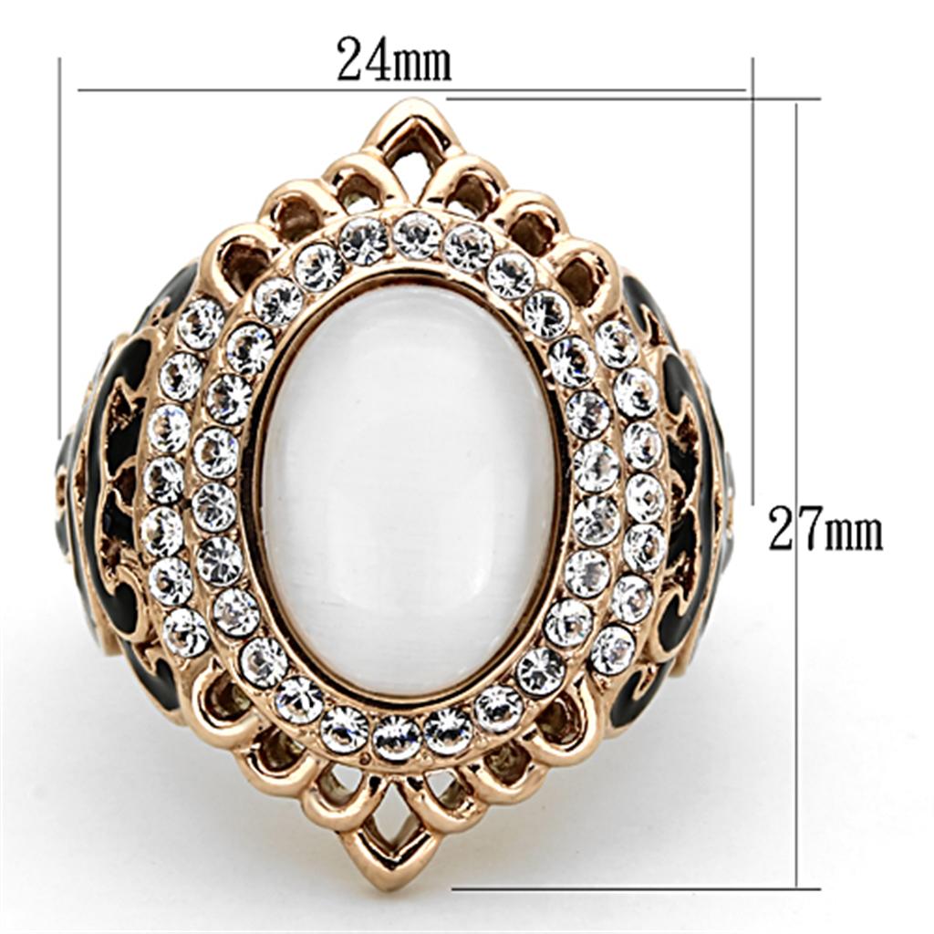 TK1286 IP Rose Gold Stainless Steel Ring featuring a synthetic Cat Eye stone in white, elegantly designed for stylish wear.