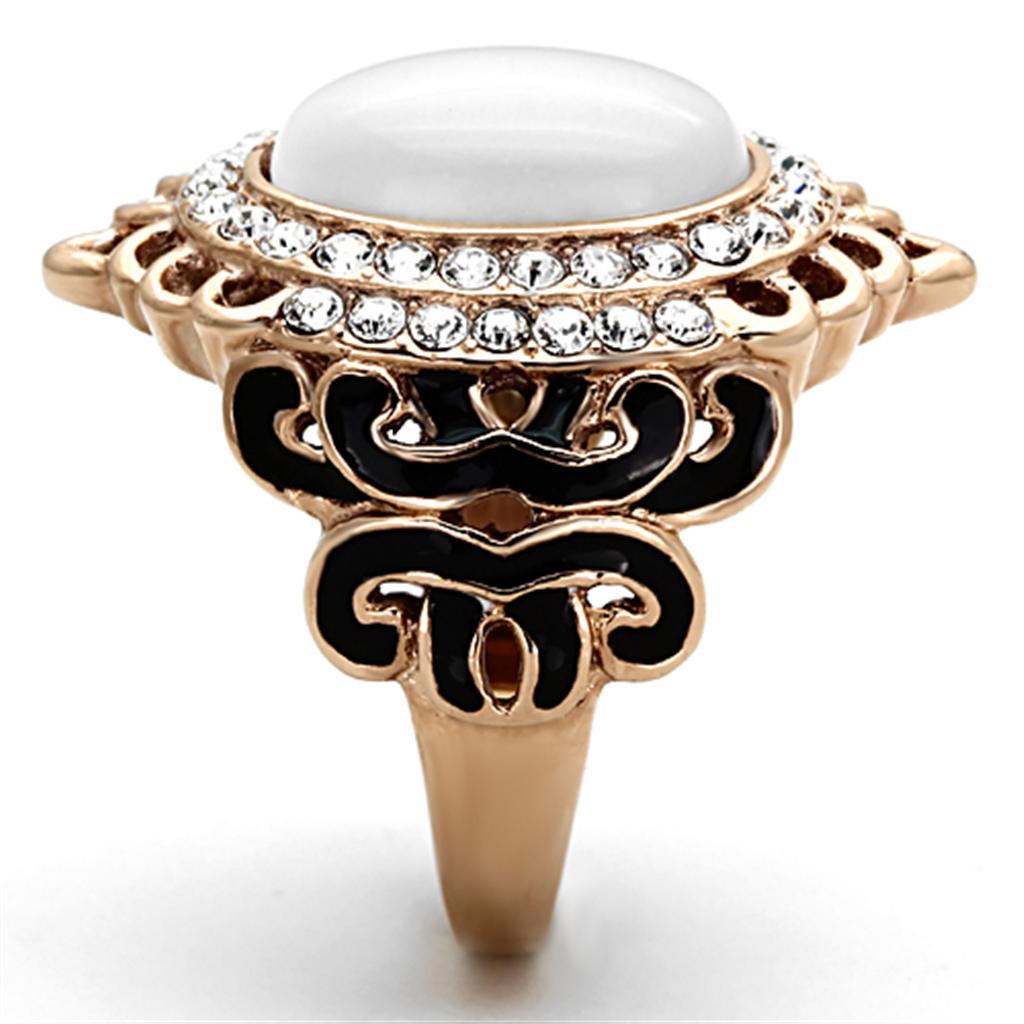 TK1286 IP Rose Gold Stainless Steel Ring featuring a synthetic Cat Eye stone in white, elegantly designed for stylish wear.