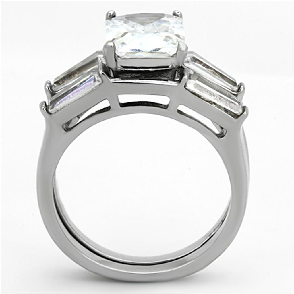 TK1229 High Polished Stainless Steel Ring featuring a clear AAA Grade CZ stone, showcasing its elegant design and shiny finish.