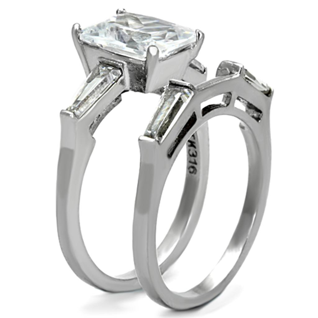 TK1229 High Polished Stainless Steel Ring featuring a clear AAA Grade CZ stone, showcasing its elegant design and shiny finish.