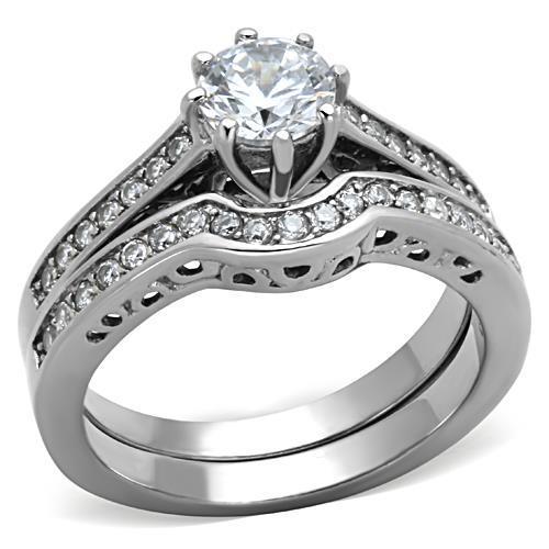 TK1330 High Polished Stainless Steel Ring featuring a clear AAA Grade CZ stone, showcasing a sleek and modern design.