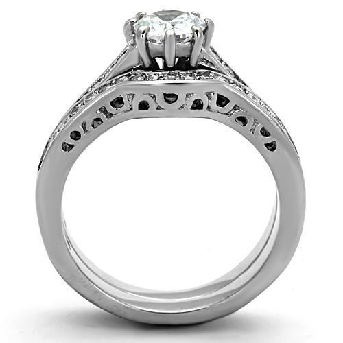 TK1330 High Polished Stainless Steel Ring featuring a clear AAA Grade CZ stone, showcasing a sleek and modern design.