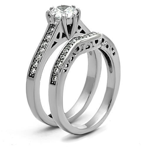 TK1330 High Polished Stainless Steel Ring featuring a clear AAA Grade CZ stone, showcasing a sleek and modern design.