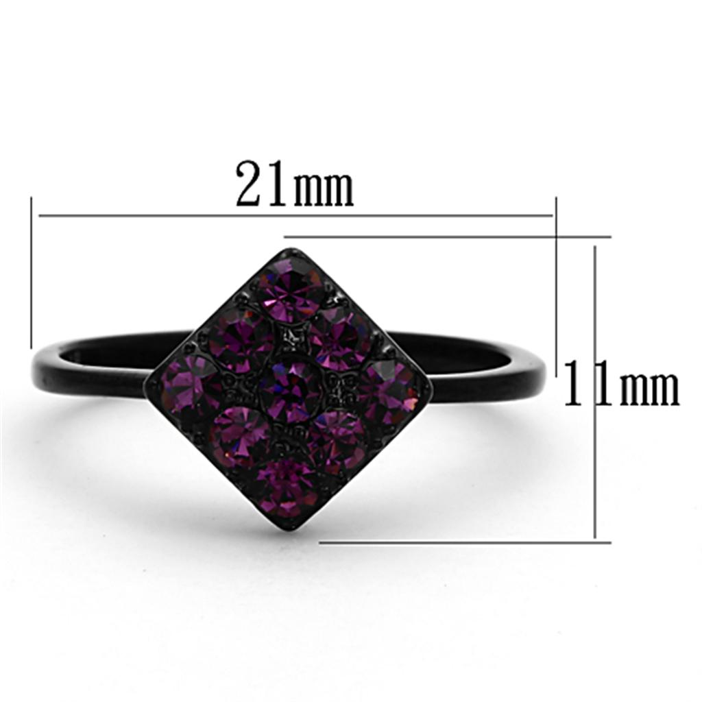 TK1301 IP Black Stainless Steel Ring featuring a top-grade amethyst crystal centerpiece, showcasing a sleek and modern design.