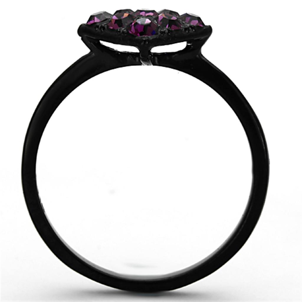 TK1301 IP Black Stainless Steel Ring featuring a top-grade amethyst crystal centerpiece, showcasing a sleek and modern design.