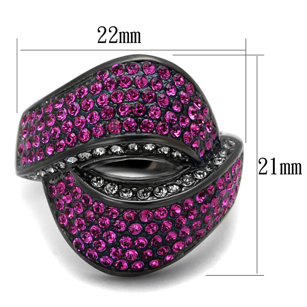 TK1303LJ IP Light Black Stainless Steel Ring featuring a light peach top-grade crystal, showcasing a modern and elegant design.