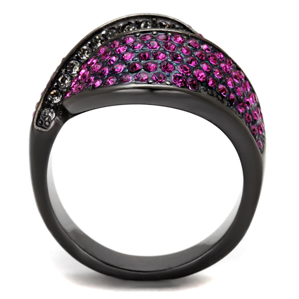 TK1303LJ IP Light Black Stainless Steel Ring featuring a light peach top-grade crystal, showcasing a modern and elegant design.