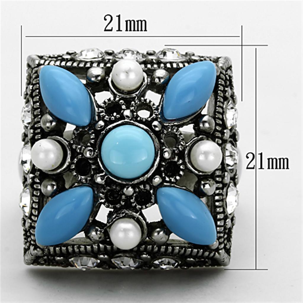 TK1309 High Polished Stainless Steel Ring featuring a vibrant synthetic turquoise stone in a sleek design.