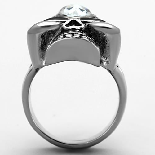 TK1313 High Polished Stainless Steel Ring featuring a clear top grade crystal centerpiece, showcasing its elegant design and shine.