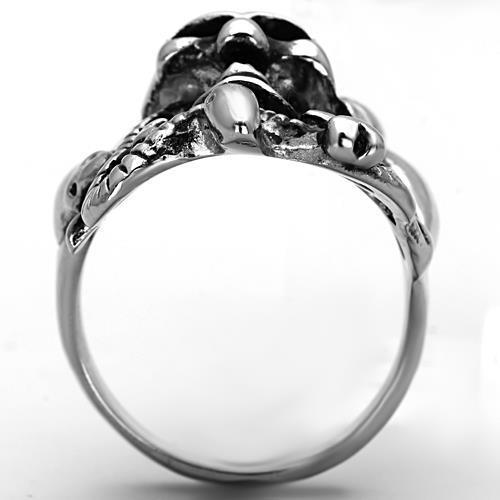 TK1315 High Polished Stainless Steel Ring featuring a jet black epoxy center stone, showcasing a sleek and elegant design.