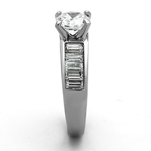 TK1332 High Polished Stainless Steel Ring featuring a clear AAA Grade CZ center stone, showcasing a sleek and modern design.