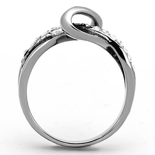 TK1341 High Polished Stainless Steel Ring featuring a clear top-grade crystal, showcasing a sleek and elegant design.