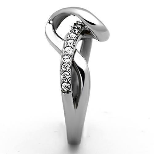 TK1341 High Polished Stainless Steel Ring featuring a clear top-grade crystal, showcasing a sleek and elegant design.