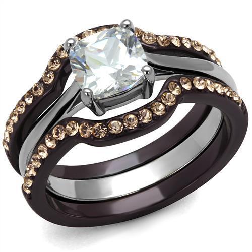 TK1343PC Two Tone IP Dark Brown Stainless Steel Ring with AAA Grade CZ stone, showcasing a sleek and elegant design.