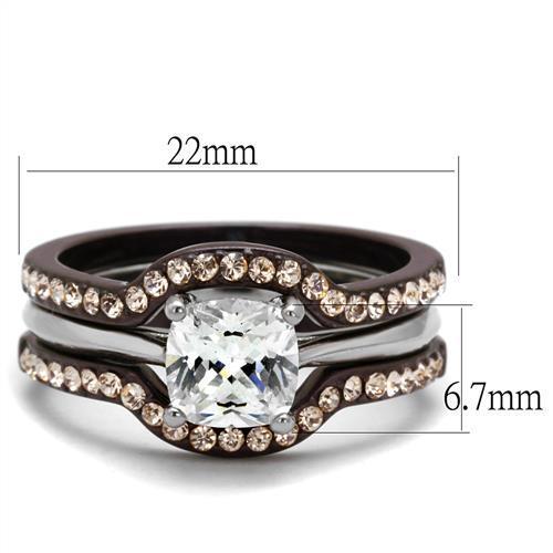 TK1343PC Two Tone IP Dark Brown Stainless Steel Ring with AAA Grade CZ stone, showcasing a sleek and elegant design.