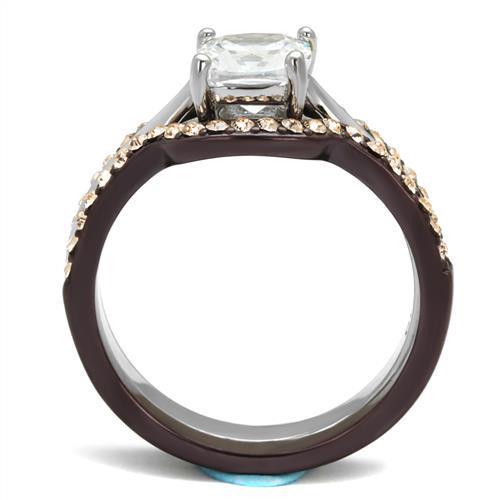 TK1343PC Two Tone IP Dark Brown Stainless Steel Ring with AAA Grade CZ stone, showcasing a sleek and elegant design.