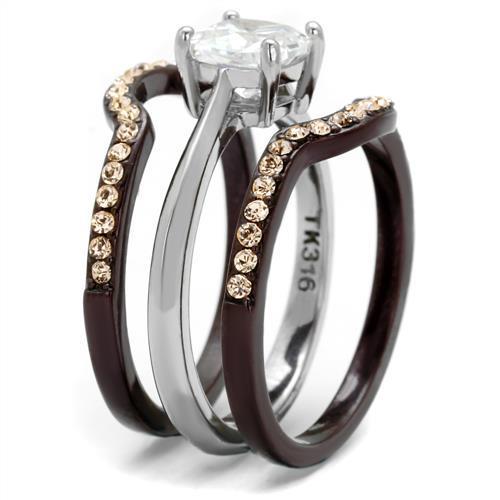 TK1343PC Two Tone IP Dark Brown Stainless Steel Ring with AAA Grade CZ stone, showcasing a sleek and elegant design.