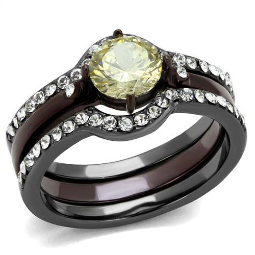 TK1346DC ring featuring IP Light Black and Dark Brown finishes with a Citrine Yellow AAA Grade CZ stone.