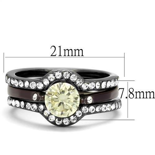 TK1346DC ring featuring IP Light Black and Dark Brown finishes with a Citrine Yellow AAA Grade CZ stone.