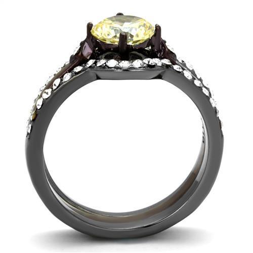 TK1346DC ring featuring IP Light Black and Dark Brown finishes with a Citrine Yellow AAA Grade CZ stone.