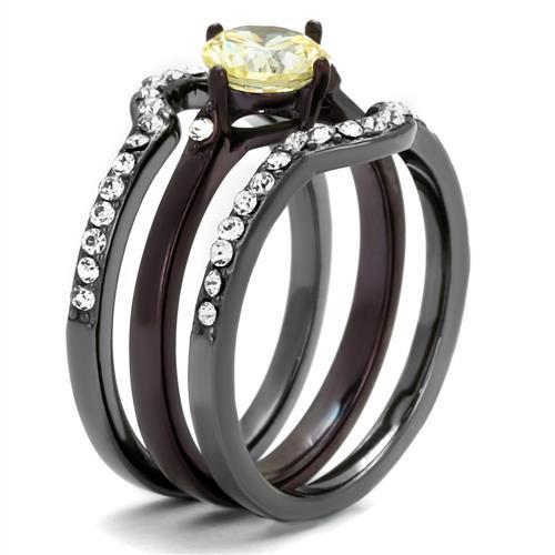 TK1346DC ring featuring IP Light Black and Dark Brown finishes with a Citrine Yellow AAA Grade CZ stone.