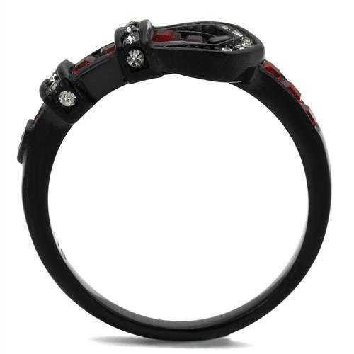 TK1334J IP Black Stainless Steel Ring featuring a multi-color top-grade crystal, showcasing a modern design with a sleek finish.