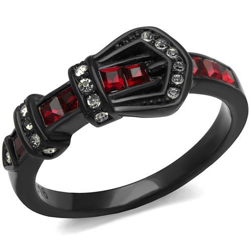 TK1334J IP Black Stainless Steel Ring featuring a multi-color top-grade crystal, showcasing a modern design with a sleek finish.