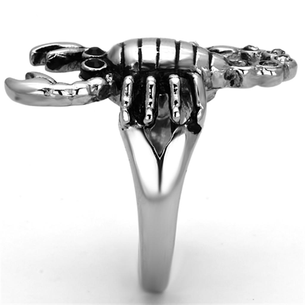 TK1135 High Polished Stainless Steel Ring featuring a jet-colored top-grade crystal, showcasing a sleek and elegant design.