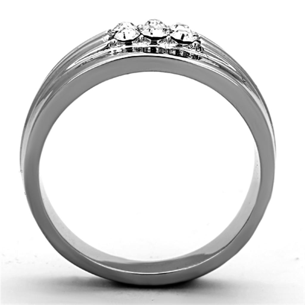 TK1357 High Polished Stainless Steel Ring featuring a clear top grade crystal, showcasing its elegant design and shiny finish.