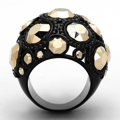 TK1366 IP Black Stainless Steel Ring featuring a metallic light gold top-grade crystal, showcasing a sleek and modern design.