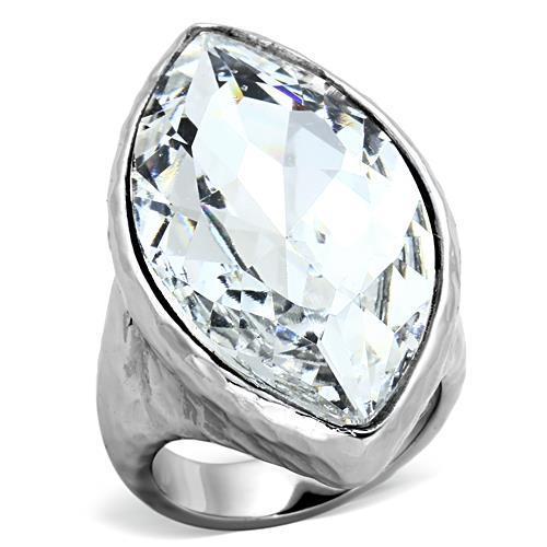 TK1368 IP rhodium stainless steel ring featuring a clear top grade crystal, showcasing elegance and durability.