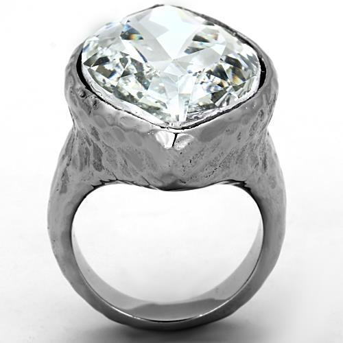 TK1368 IP rhodium stainless steel ring featuring a clear top grade crystal, showcasing elegance and durability.