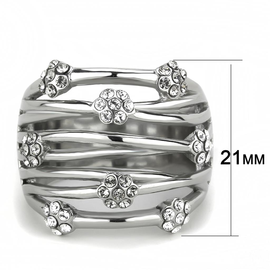 TK1372 High Polished Stainless Steel Ring featuring a clear top grade crystal, showcasing a sleek and modern design.