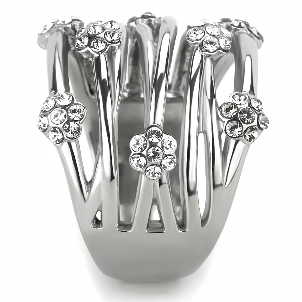 TK1372 High Polished Stainless Steel Ring featuring a clear top grade crystal, showcasing a sleek and modern design.