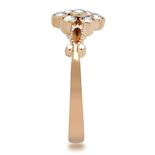 TK1378 IP Rose Gold Stainless Steel Ring featuring a clear top-grade crystal centerpiece, showcasing elegance and durability.