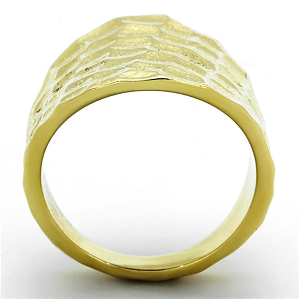 TK1383 IP Gold Stainless Steel Ring with a sleek, minimalist design, showcasing its shiny gold finish and smooth edges.