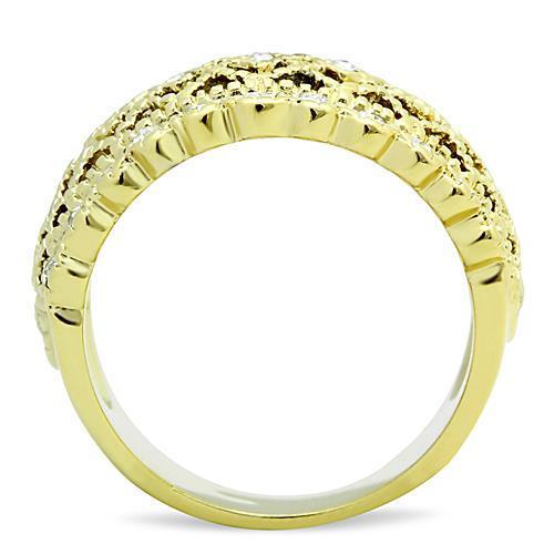 TK1393 IP Gold Stainless Steel Ring featuring a clear top-grade crystal centerpiece, showcasing its elegant design and luxurious finish.