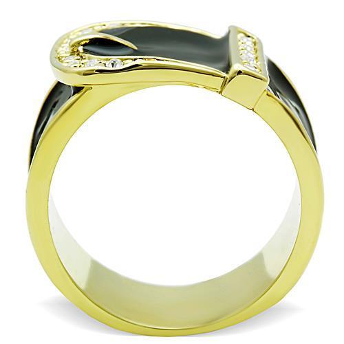 TK1396 IP Gold Stainless Steel Ring featuring a clear top-grade crystal centerpiece, showcasing its elegant design and luxurious finish.