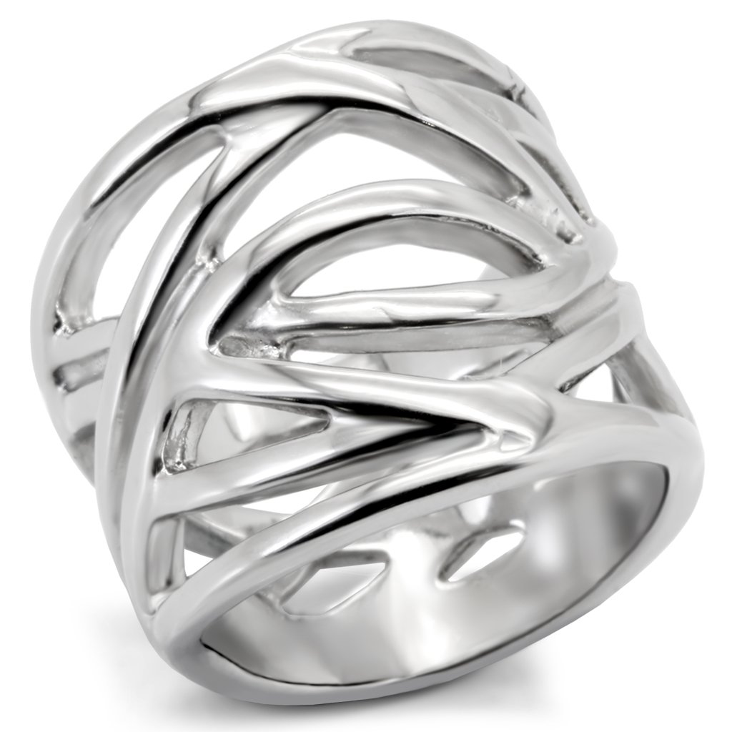 TK144 High Polished Stainless Steel Ring with a sleek, shiny finish, showcasing its minimalist design without any stones.